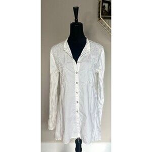 XCVI White Cotton Long Sleeve Embroidered Tunic Top Size M
